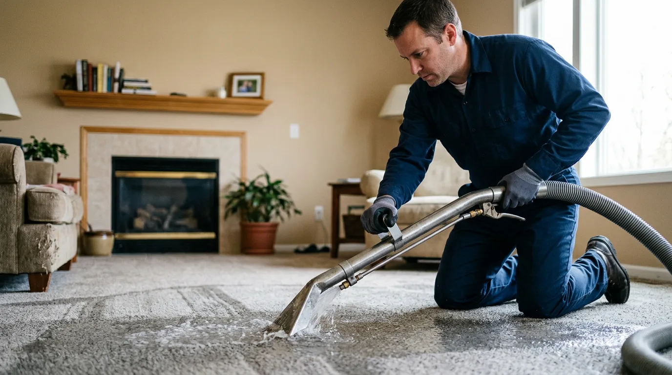 Water damage restoration technician working near Gem, KS
